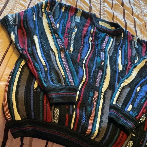 Vintage Enrico Uomo Black/blue/maroon Crewneck cotton Sweater with Textured Knit - Picture 4 of 4